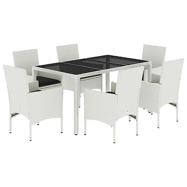 vidaXL 7-Tlg Garten-Essgruppe mit Kissen Weiß Poly Rattan und Glas 3278582 günstig online kaufen