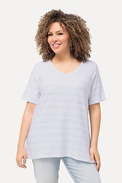 Ulla Popken T-Shirt T-Shirt Strukturstreifen V-Ausschnitt günstig online kaufen