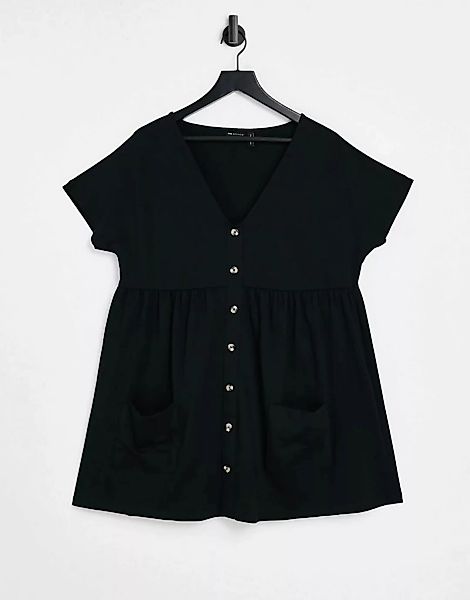 ASOS DESIGN – Mini-Hängerkleid in Schwarz mit Taschen und Knopfleiste günstig online kaufen