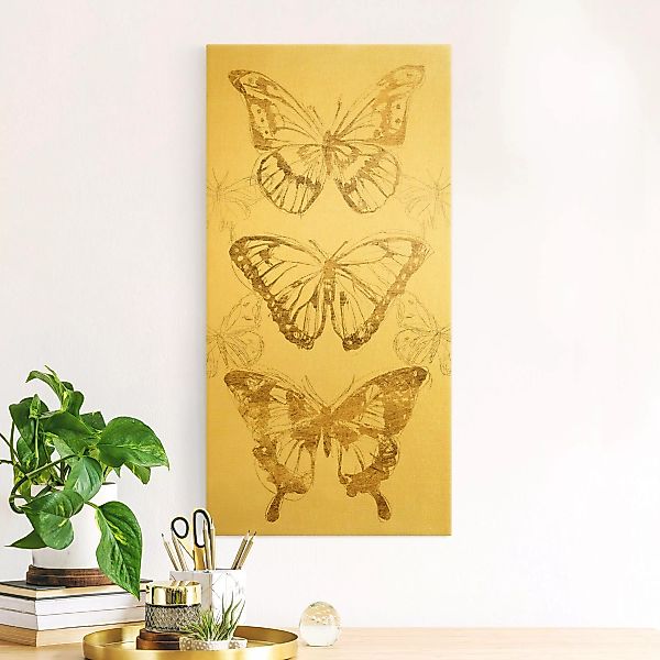 Leinwandbild Gold Schmetterlingskomposition in Gold II günstig online kaufen
