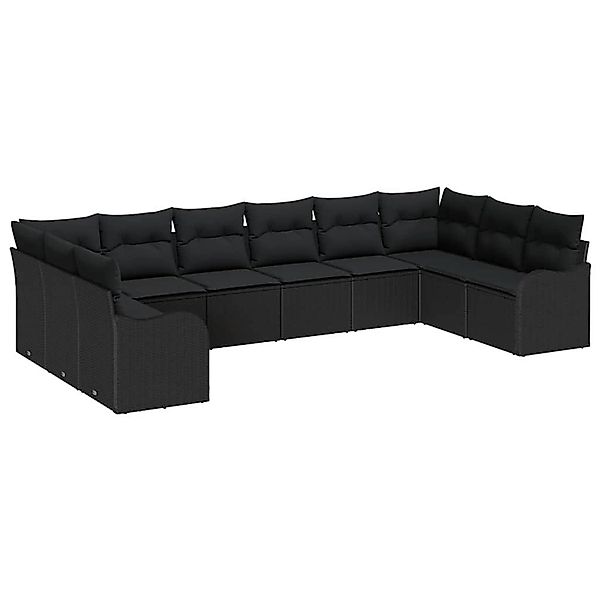 vidaXL Garten-Sofa-Set mit Kissen 10-Tlg Schwarz Poly Rattan 3345883 günstig online kaufen