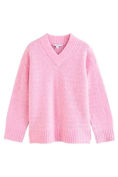 Next Longpullover Gerippter, langer Pullover mit V-Ausschnitt (1-tlg) günstig online kaufen