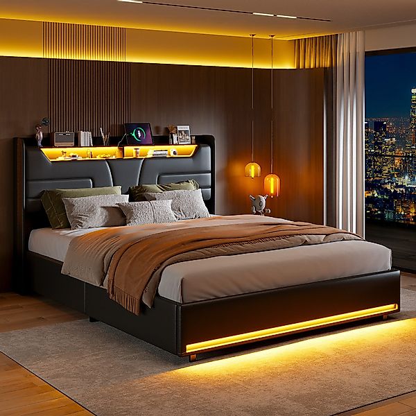PXloue Polsterbett Modernes Bett mit LED-Beleuchtung günstig online kaufen