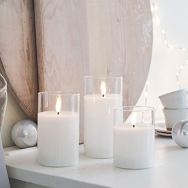 TruGlow® LED Kerzen Trio weiß in Gläsern mit Fernbedienung günstig online kaufen