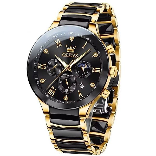 OLEVS Quarzuhr Herren Olevs Chronograph Uhr mit Keramikband BiColor günstig online kaufen