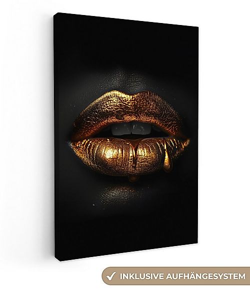 OneMillionCanvasses® Leinwandbild Lippen - Gold - Abstrakt - Schwarz - Ästh günstig online kaufen