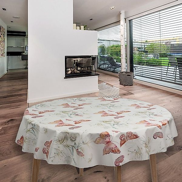 laro Tischdecke Wachstuch-Tischdecken Schmetterling Weiß Rund günstig online kaufen