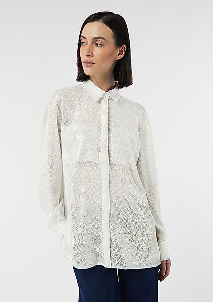 comma Langarmbluse Bluse Festive Oversize-Hemdbluse mit Pailletten günstig online kaufen