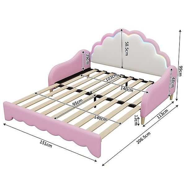 Flieks Polsterbett, LED Schlafsofa Sofabett Doppelbett 140x200cm/140x100cm günstig online kaufen