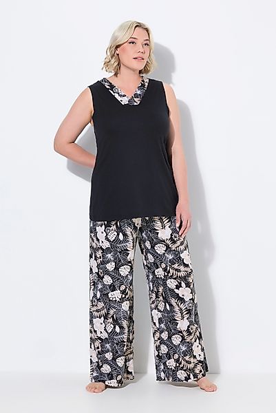 Ulla Popken Pyjama Pyjama Blätter V-Ausschnitt günstig online kaufen
