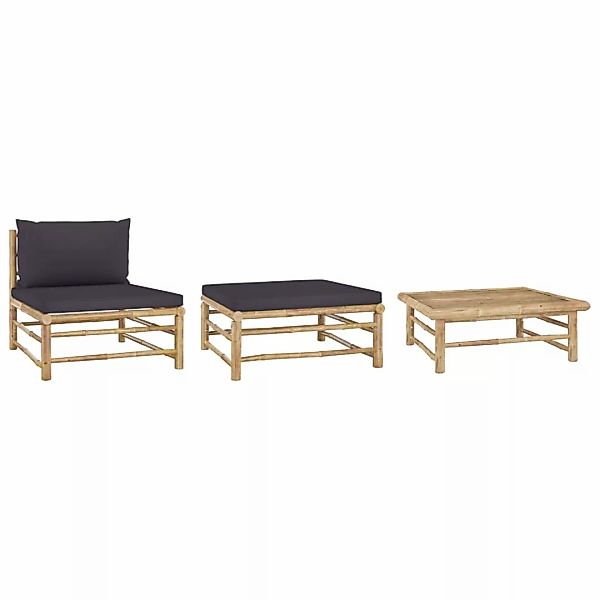 3-tlg. Garten-lounge-set Mit Dunkelgrauen Kissen Bambus günstig online kaufen