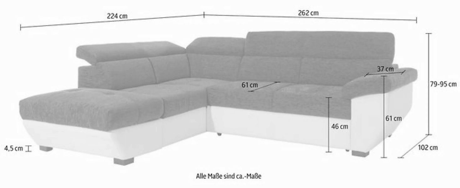 COTTA Ecksofa "Speedway L-Form", mit Kopfteilverstellung, wahlweise mit Bet günstig online kaufen