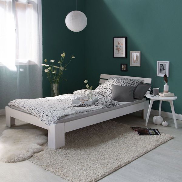 Homestyle4u Holzbett 90x200 Einzelbett Weiß mit günstig online kaufen