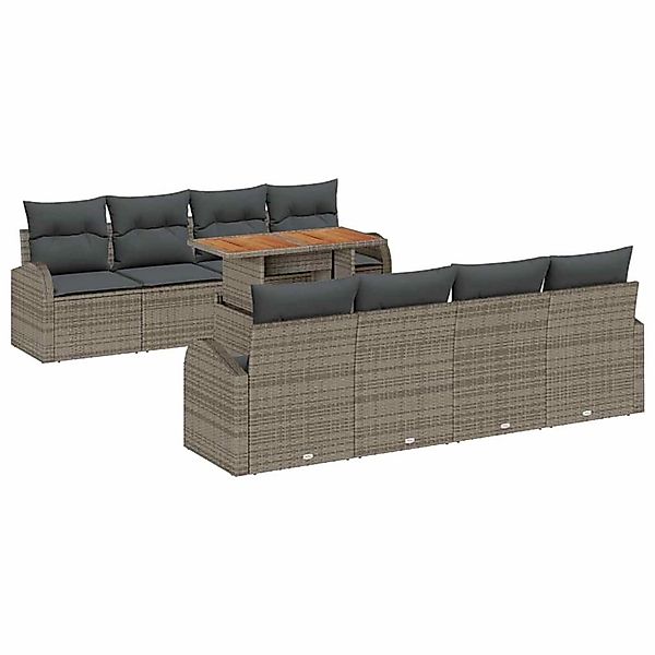 vidaXL Garten-Sofa-Set mit Speicher 9-Tlg Grau Poly Rattan 3358295 günstig online kaufen