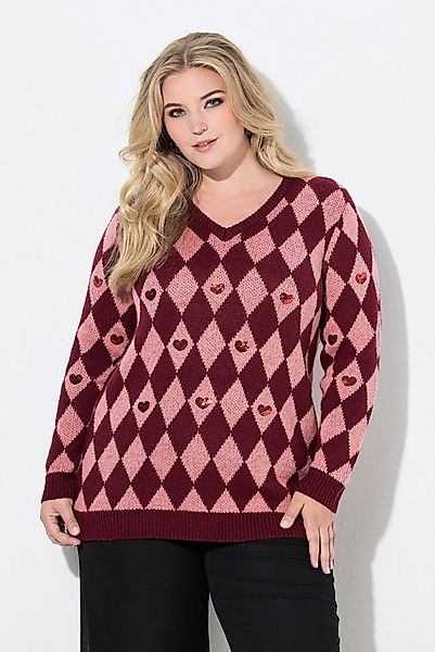 MIAMODA Strickpullover Pullover Rhombenmuster Pailletten-Herzen günstig online kaufen
