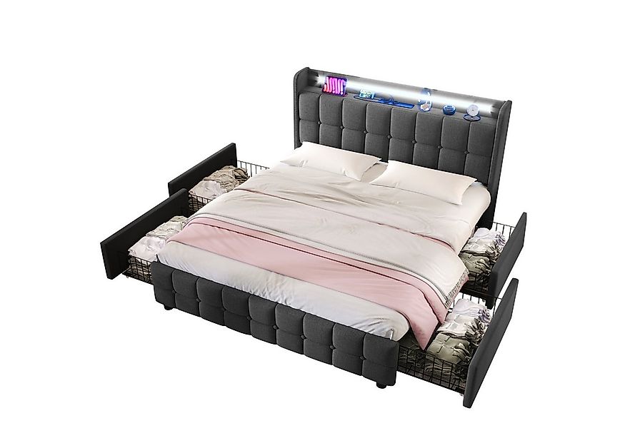 Flieks Polsterbett, LED-Beleuchtung Doppelbett 140x200cm mit Ladefunktion u günstig online kaufen