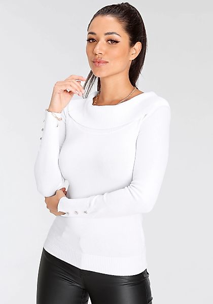 Melrose Carmenpullover mit Zierknöpfen in femininem Schnitt günstig online kaufen