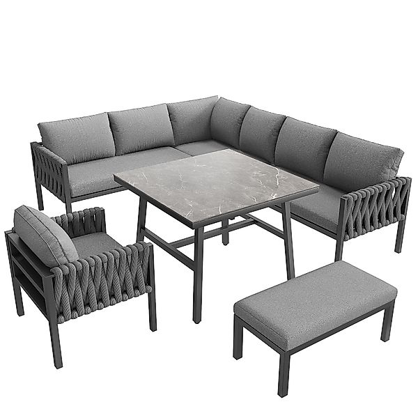 Gartenmöbelset mit Ecksofa und Tischplatte aus gehärtetem Glas, inklusive S günstig online kaufen