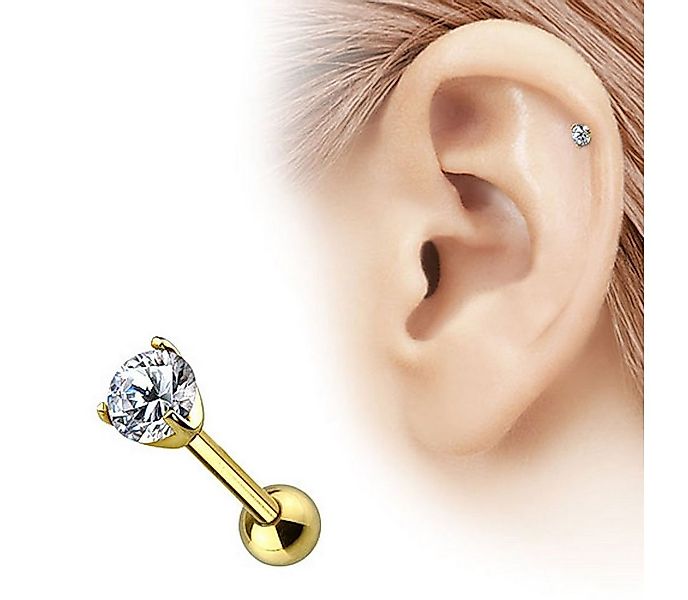 Taffstyle Piercing-Set Echt 585 Gold Tragus Helix Daith klaren Kristall, Pi günstig online kaufen