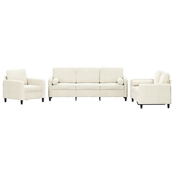 vidaXL Sofa, 3-tlg. Sofagarnitur mit Kissen Creme Samt günstig online kaufen