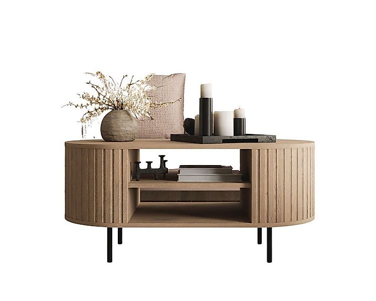 Compleo Couchtisch mit Regalen, Kaffeetisch, OVI Eiche cremona oder Beige günstig online kaufen