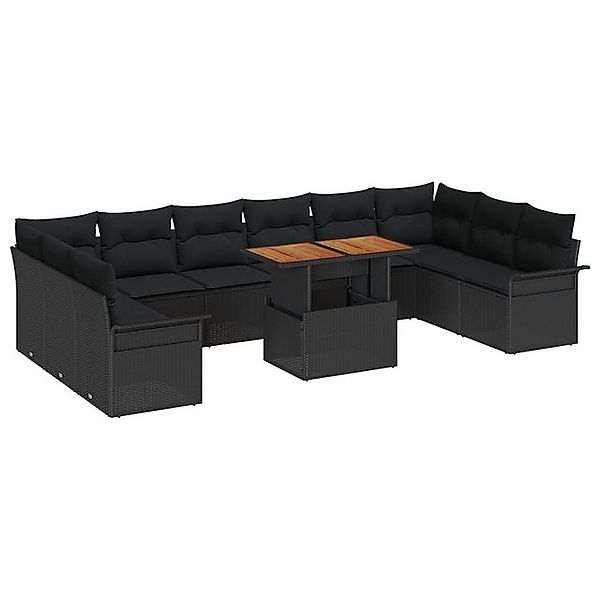 vidaXL Loungesofa 11-teiliges Garten Essset mit Kissen in Schwarz Poly Ratt günstig online kaufen