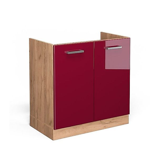 Vicco Spülenunterschrank R-Line, Bordeaux Hochglanz/Goldkraft Eiche, 80 cm günstig online kaufen