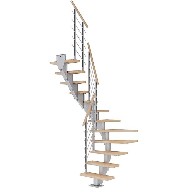 Dolle Mittelholmtreppe Frankfurt Buche Perlgrau GH bis 279 cm 1/2Gewendelt günstig online kaufen