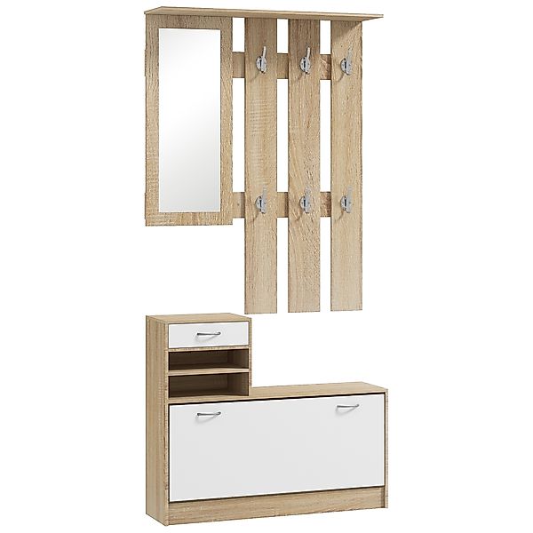 HOMCOM 3-in-1 Entryway Möbel Set Garderobe mit Garderobenpaneel, Spiegel un günstig online kaufen