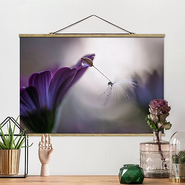 Stoffbild Blumen mit Posterleisten - Querformat Purple Rain günstig online kaufen
