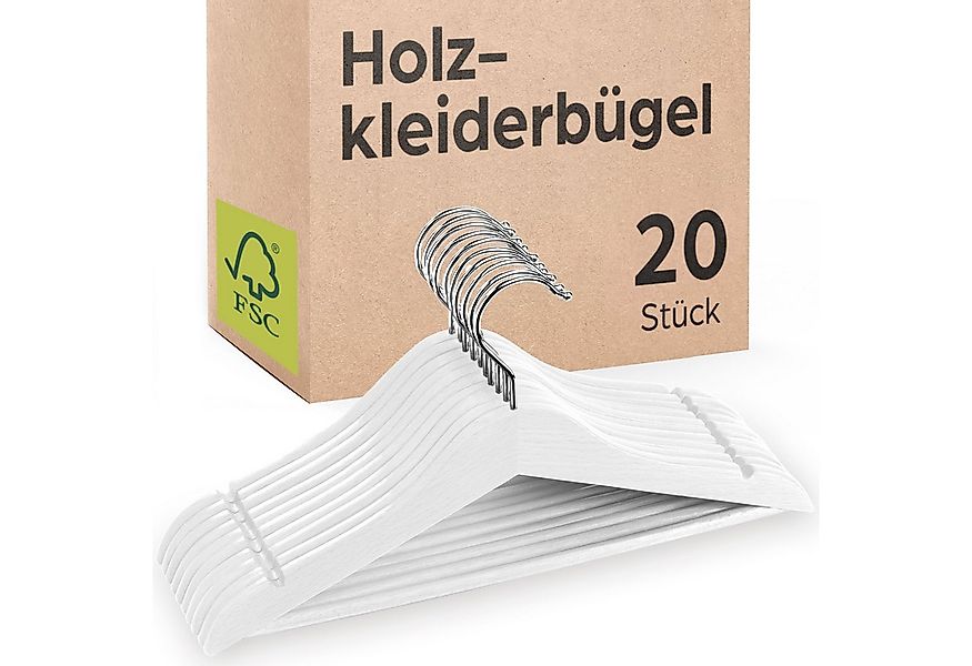 Praknu Kleiderbügel 20 Kleiderbügel Weiß - Kleiderbügel aus FSC® Holz mit S günstig online kaufen