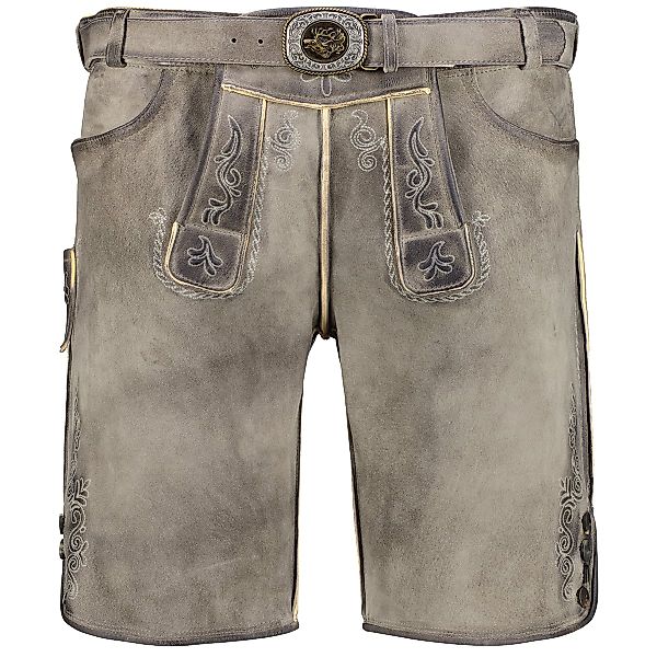 Pfundskerl Lederhose mit Stickereien und Gürtel Farbe grau Größe: 68 günstig online kaufen