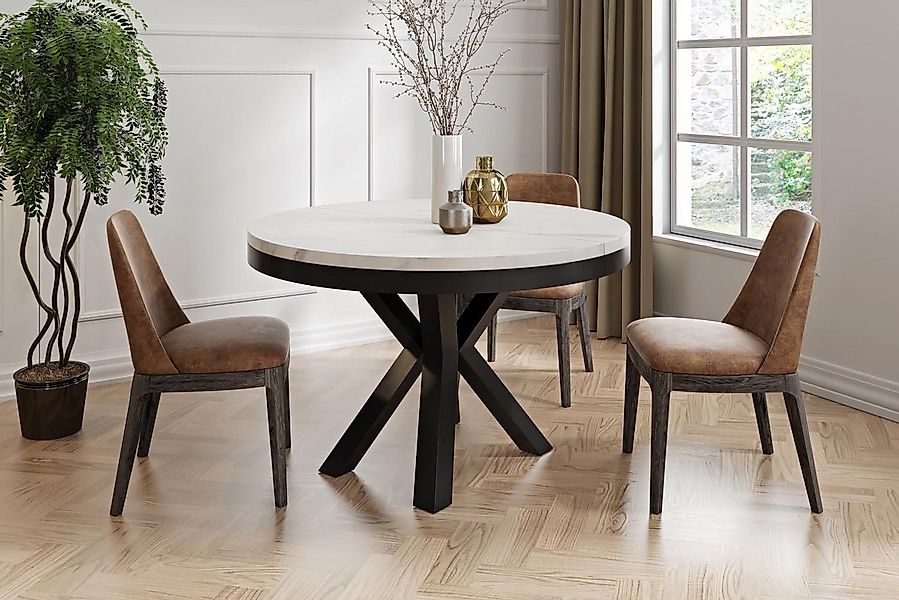 WFL GROUP Esstisch Clara im Loft-Stil rund ausziehbar mit schwarzen Metallb günstig online kaufen