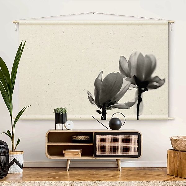 Wandteppich Frühlingsbote Magnolie Schwarz Weiß günstig online kaufen