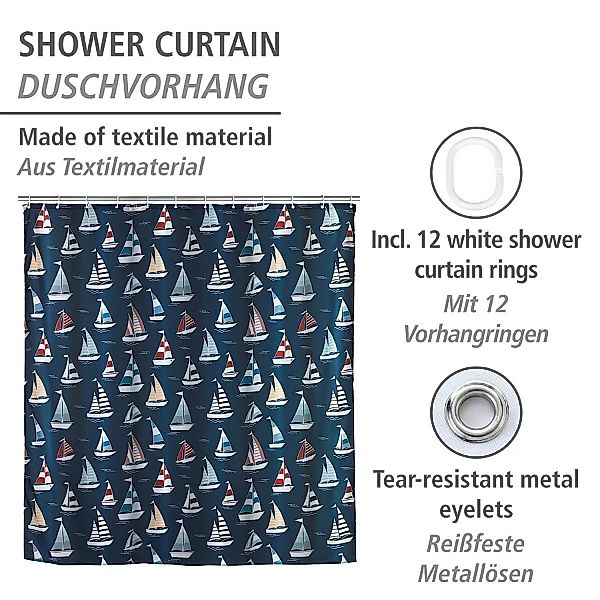 WENKO Duschvorhang Regatta, Textil (Polyester), 180 x 200 cm, waschbar mehr günstig online kaufen