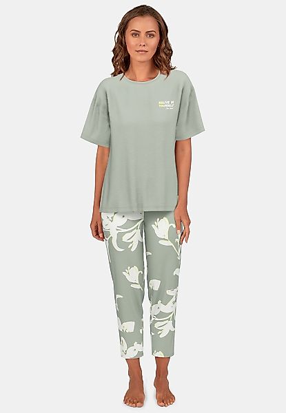 TOM TAILOR Capri-Pyjama "Kenmare", (2 tlg.), Uni Oberteil, Hose mit florale günstig online kaufen