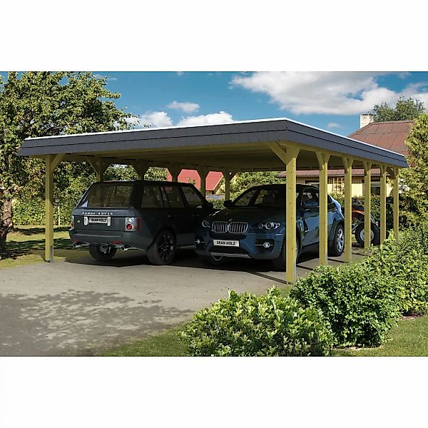 Skan Holz Walmdach-Doppelcarport Spreewald 585 cm x 893 cm Blende in Schwar günstig online kaufen