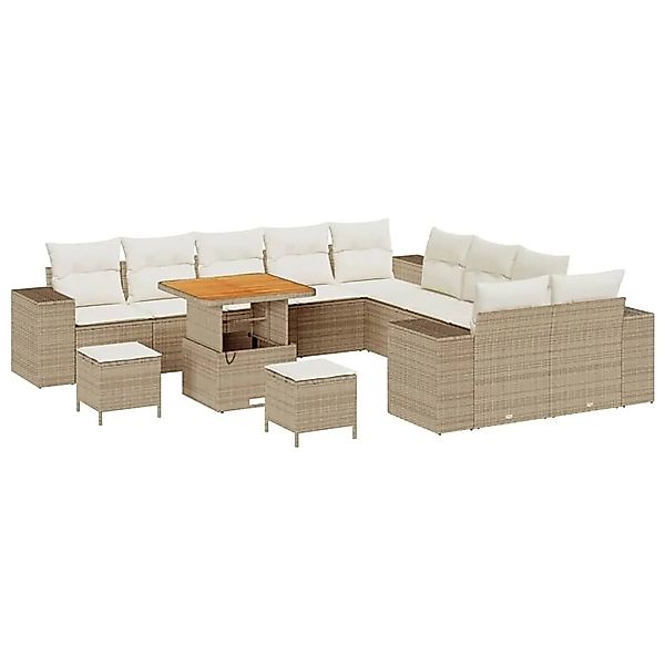 vidaXL Gartensofa-set mit Kissen 13-Tlg Beige und Creme Poly-Rattan 3364011 günstig online kaufen