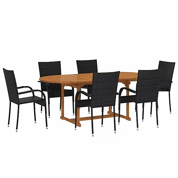 7-tlg. Garten-essgruppe Poly Rattan Schwarz günstig online kaufen