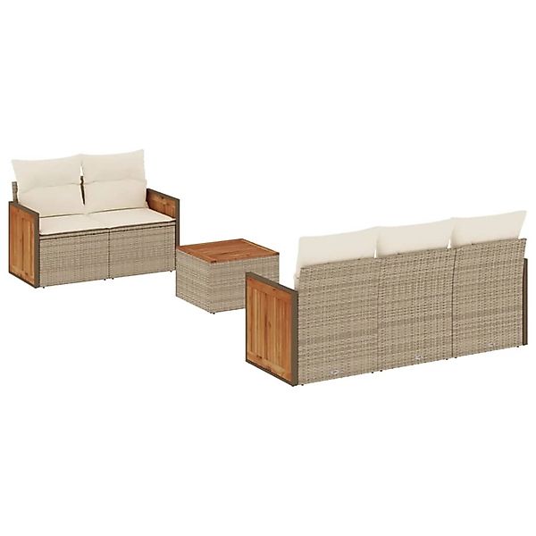 vidaXL 6-Tlg Garten-Sofagarnitur mit Kissen Beige Poly Rattan 3259867 günstig online kaufen