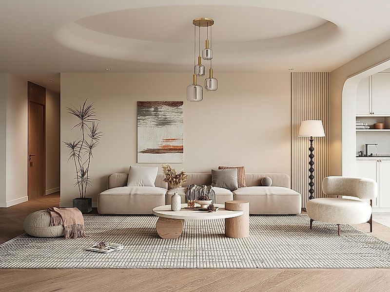 Hängeleuchte - Metall & Rauchglas - 4 Kugeln - 48 x 140 cm - Goldfarben & R günstig online kaufen