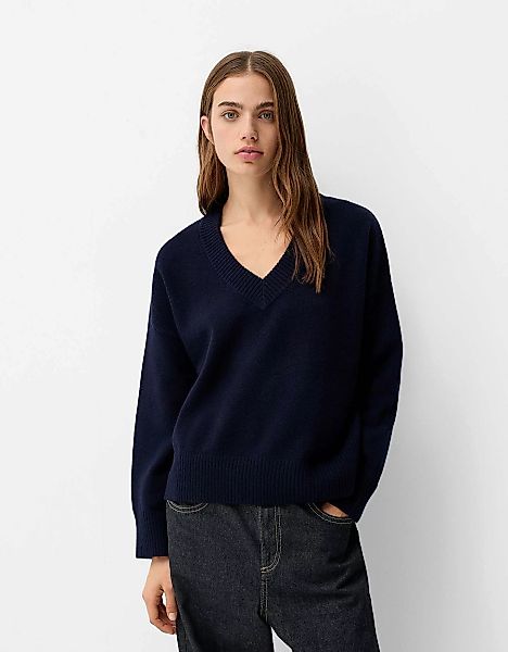 Bershka Oversize-Pullover Mit V-Ausschnitt Damen Xs Blau günstig online kaufen