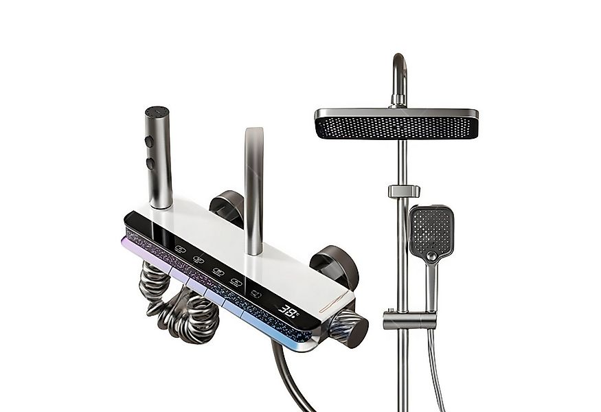 LuxaSteel Duscharmatur Thermostat Duschsystem grau – 4-in-1 Duschpaneel mit günstig online kaufen