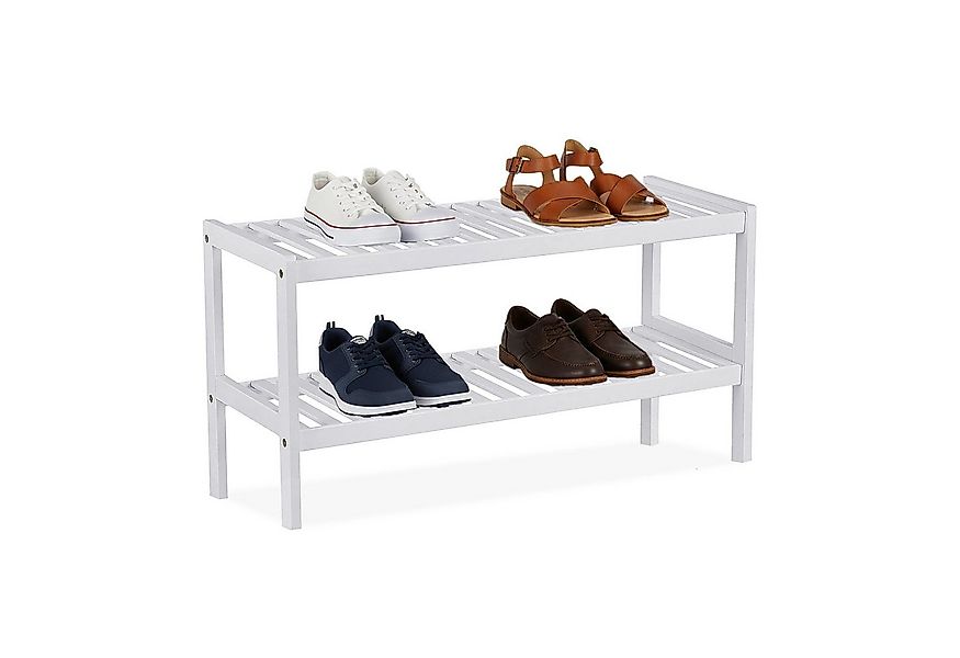 relaxdays Schuhregal aus Bambus, weiß günstig online kaufen