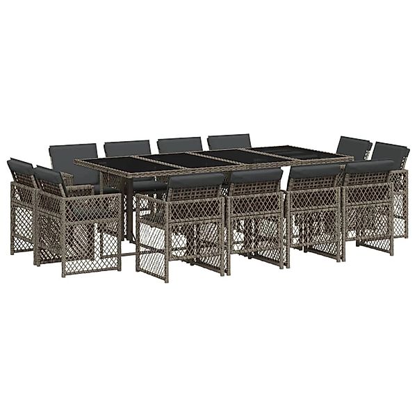 vidaXL 13-Tlg Garten-Essgruppe mit Kissen Grau Poly Rattan 3210860 günstig online kaufen