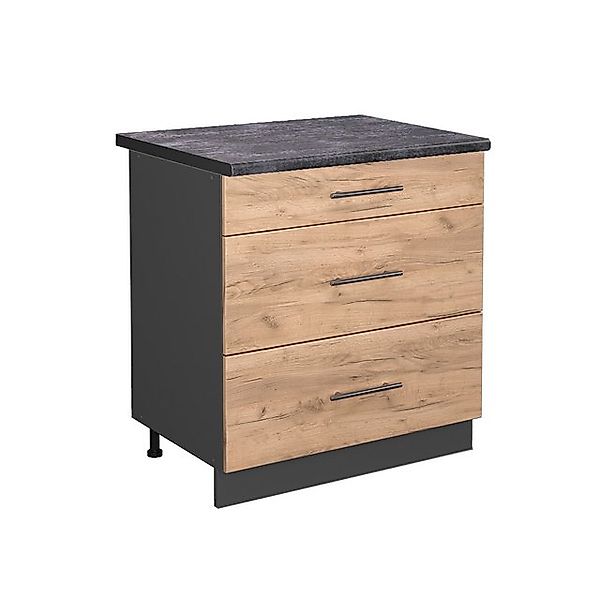 Vicco Küchenunterschrank Fame-Line Goldkraft Eiche/Anthrazit 80 cm mit 3 Sc günstig online kaufen