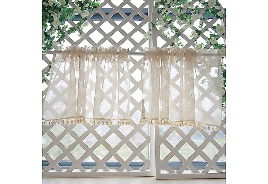 Qelus Scheibengardine Kurzgardine Bistrogardine Quasten Fenstergardinen Küc günstig online kaufen