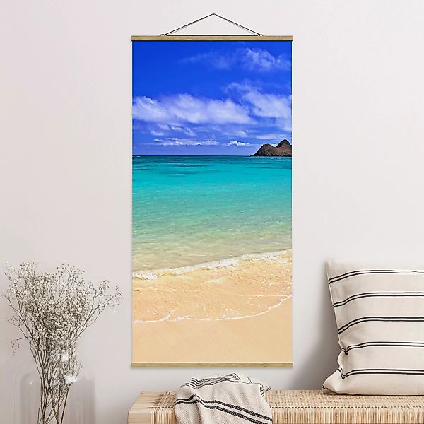 Stoffbild Strand mit Posterleisten - Hochformat Paradise Beach günstig online kaufen