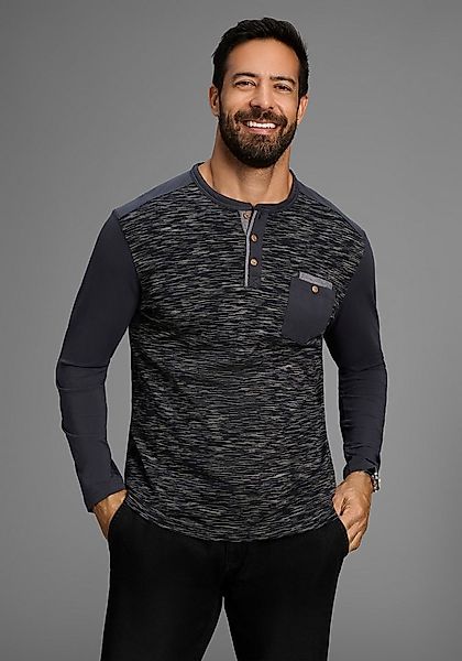 Arizona Longsleeve Langarm, melierte Optik, Rundhalsausschnitt mit Knopflei günstig online kaufen