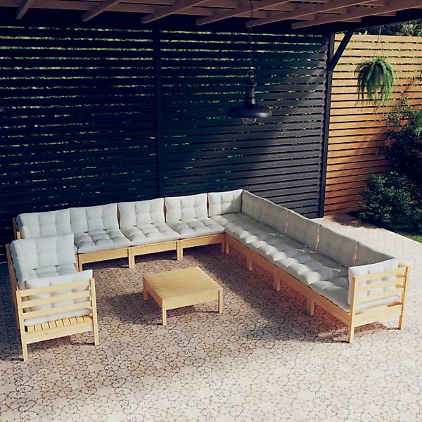 12-tlg. Garten-lounge-set Mit Creme Kissen Massivholz Kiefer günstig online kaufen